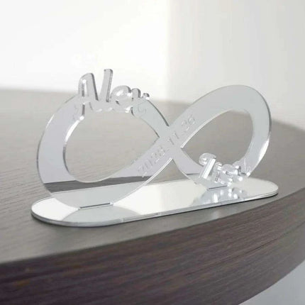 Custom Engraved Infinity Symbol Acrylic Mirror Wedding Table Centerpiece - Personalized Keepsake for Couples - Très Elite