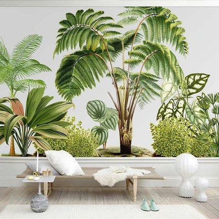 Customizable 3D Tropical Foliage Wallpaper Mural - Refresh Your Interior..