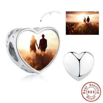 Customizable 925 Sterling Silver Heart Charm with Free Photo Engraving - Très Elite