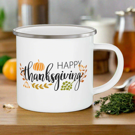 Customizable Adventure-Ready Thanksgiving Enamel Camping Mug - Sturdy and Stylish- Très Elite- Très Elite