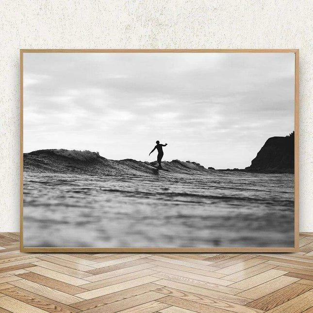 Customizable Black and White California Surf Canvas Art - Chic Beach Home Decor