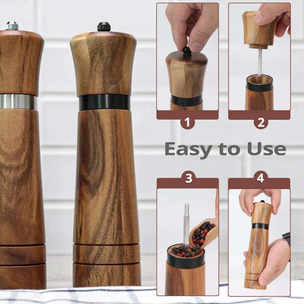 Customizable Ceramic Grinder Acacia Wood Pepper Mill for Gourmet Chefs..