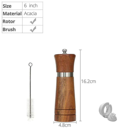 Customizable Ceramic Grinder Acacia Wood Pepper Mill for Gourmet Chefs..