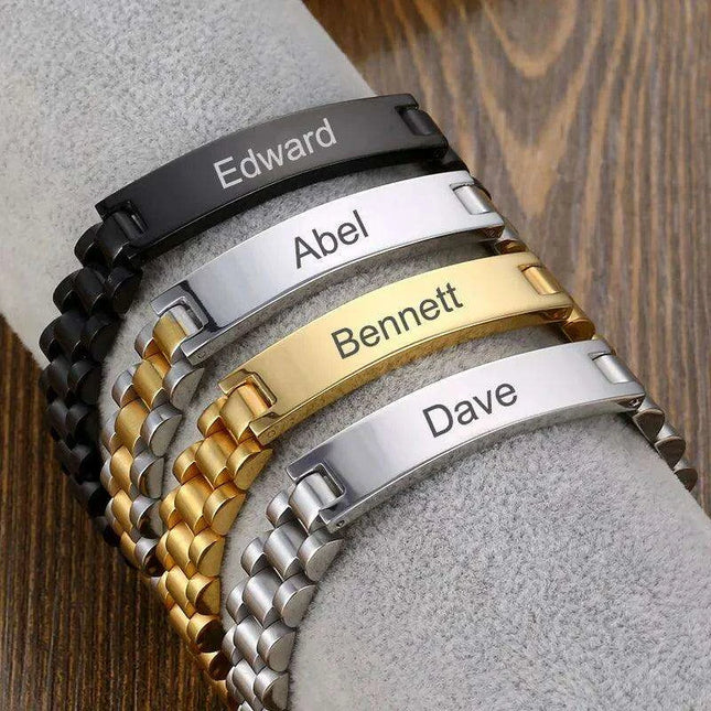 Customizable Gold Chain Nameplate Bracelets for Him and Her
