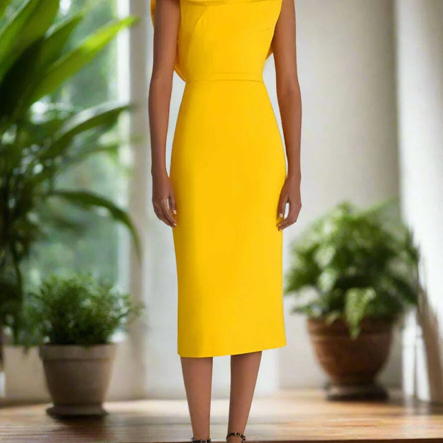 Customizable High Waist Summer Evening Dress with Stylish Back Split and Elegant Collar