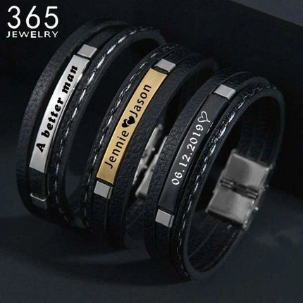 Customizable Leather Date Bracelets with Engraved Personalization - Très Elite