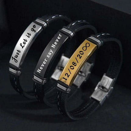 Customizable Leather Date Bracelets with Engraved Personalization - Très Elite