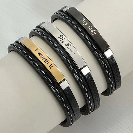 Customizable Leather Date Bracelets with Engraved Personalization - Très Elite