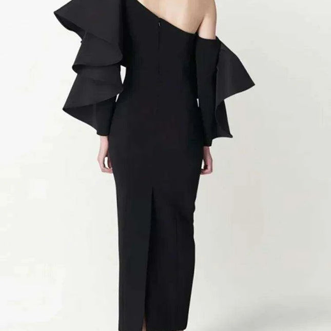 Customizable One-Shoulder Asymmetrical Ruffled Evening Gown