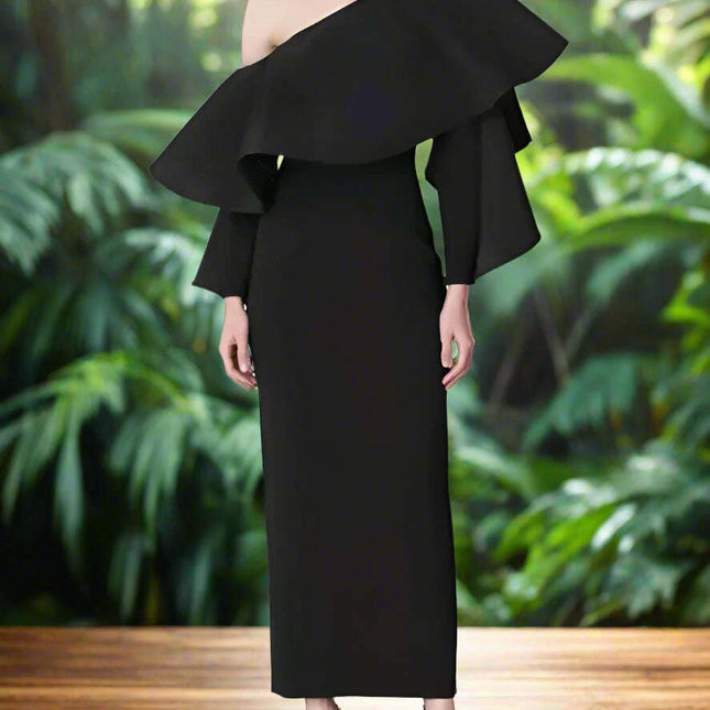 Customizable One-Shoulder Asymmetrical Ruffled Evening Gown