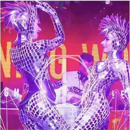 Customizable Silver Serpent Mirror Performance Costume for Nightclubs and Theatrical Shows- Très Elite- Très Elite