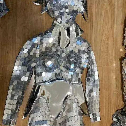 Customizable Silver Serpent Mirror Performance Costume for Nightclubs and Theatrical Shows- Très Elite- Très Elite