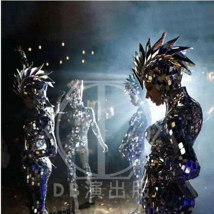 Customizable Silver Serpent Mirror Performance Costume for Nightclubs and Theatrical Shows- Très Elite- Très Elite