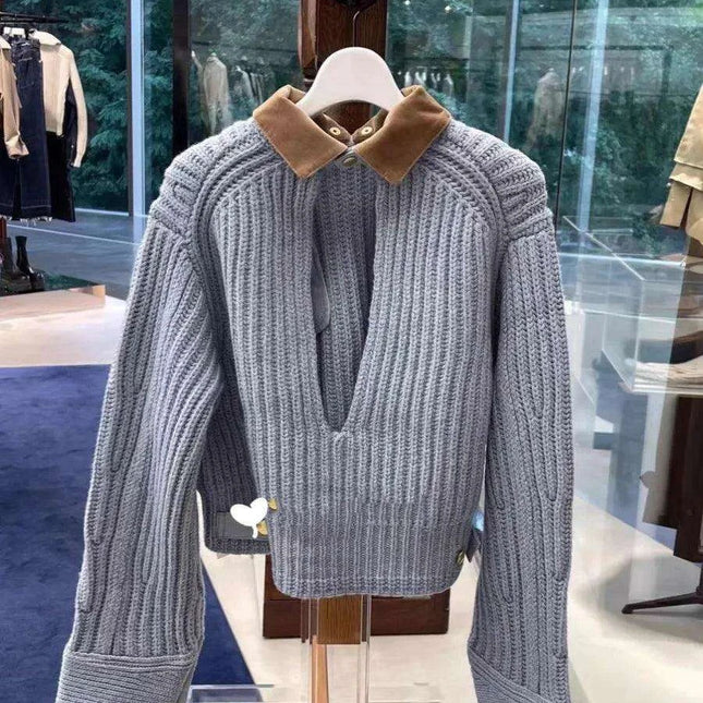 Customizable Wool Knit Pullover Jacket with Detachable Collar for Fall/Winter Trends