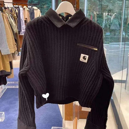 Customizable Wool Knit Pullover Jacket with Detachable Collar for Fall/Winter Trends
