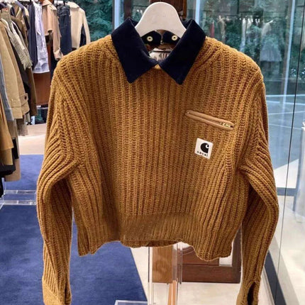 Customizable Wool Knit Pullover Jacket with Detachable Collar for Fall/Winter Trends