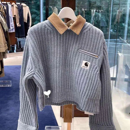 Customizable Wool Knit Pullover Jacket with Detachable Collar for Fall/Winter Trends