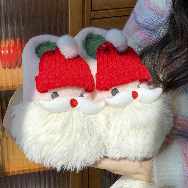 Cute Christmas Santa Claus Home Slippers Winter Warm Indoor Non-slip Floor Plush Shoes For Women..