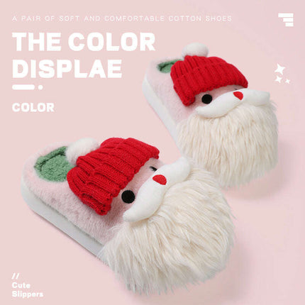 Cute Christmas Santa Claus Home Slippers Winter Warm Indoor Non-slip Floor Plush Shoes For Women - Très Elite