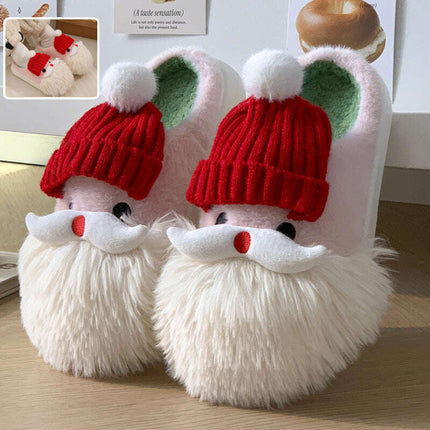 Cute Christmas Santa Claus Home Slippers Winter Warm Indoor Non-slip Floor Plush Shoes For Women - Très Elite