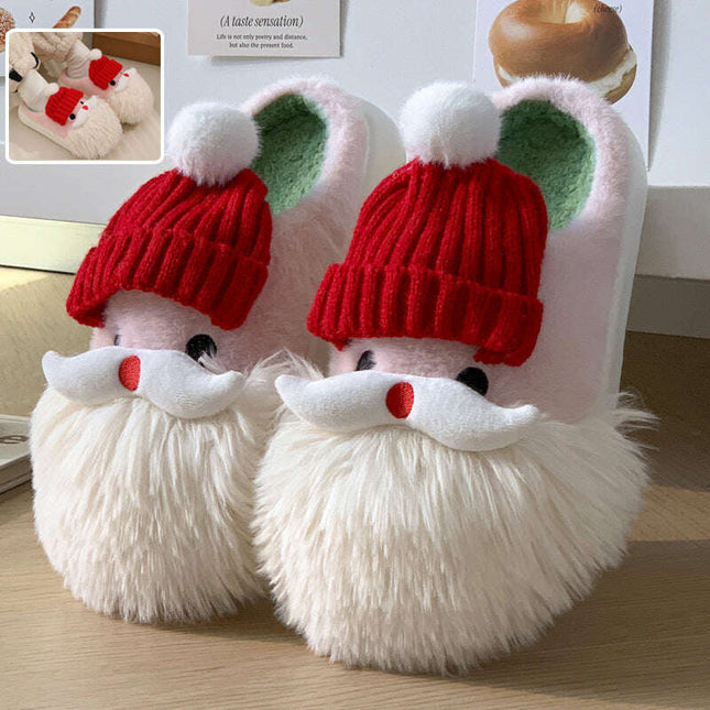 Cute Christmas Santa Claus Home Slippers Winter Warm Indoor Non-slip Floor Plush Shoes For Women..