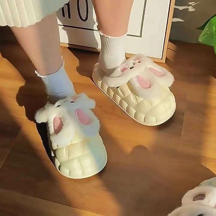 Cute Rabbit Shoes Winter Fuzzy Slippers Women Detachable Washable House Shoes - Très Elite