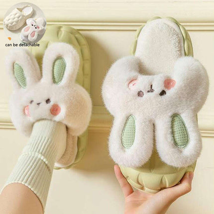 Cute Rabbit Shoes Winter Fuzzy Slippers Women Detachable Washable House Shoes - Très Elite