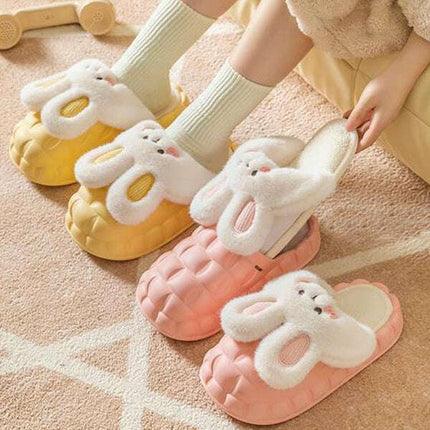 Cute Rabbit Shoes Winter Fuzzy Slippers Women Detachable Washable House Shoes - Très Elite