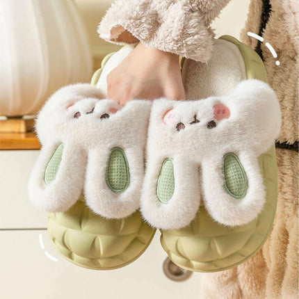 Cute Rabbit Shoes Winter Fuzzy Slippers Women Detachable Washable House Shoes - Très Elite