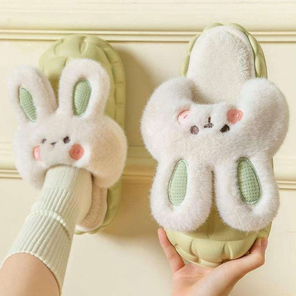 Cute Rabbit Shoes Winter Fuzzy Slippers Women Detachable Washable House Shoes - Très Elite