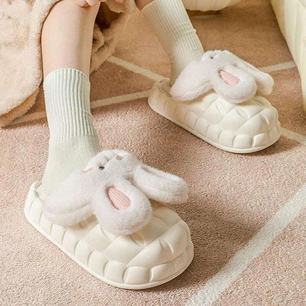 Cute Rabbit Shoes Winter Fuzzy Slippers Women Detachable Washable House Shoes - Très Elite