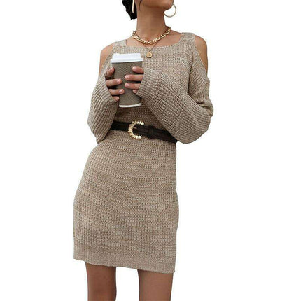 Cutout Off-Shoulder Sweater Dress - Cozy Chic for Every Occasion - Très Elite
