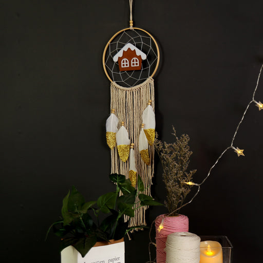 Festive Bamboo Dream Catcher with Christmas-Inspired Mesh Design - Stylish Holiday Home Accent