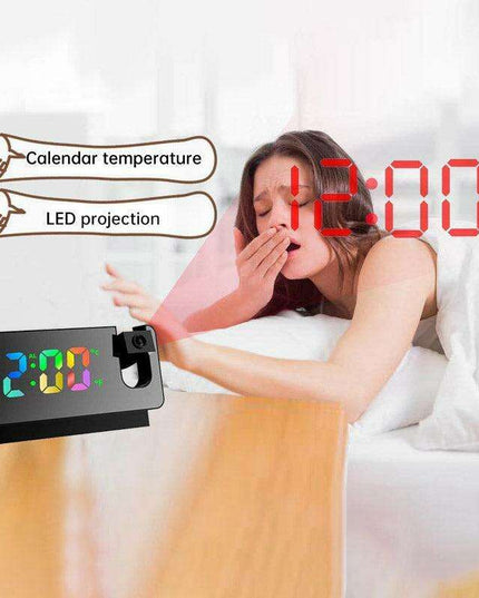 Silent Rotating LED Projection Alarm Clock with Digital Thermometer and Customizable Display