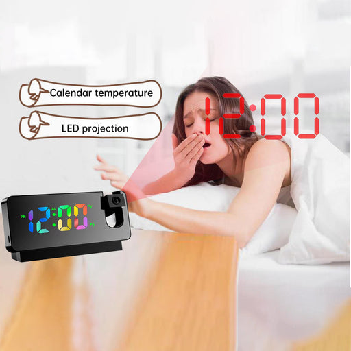 LED Projection Alarm Clock with 180° Rotation and USB Charging