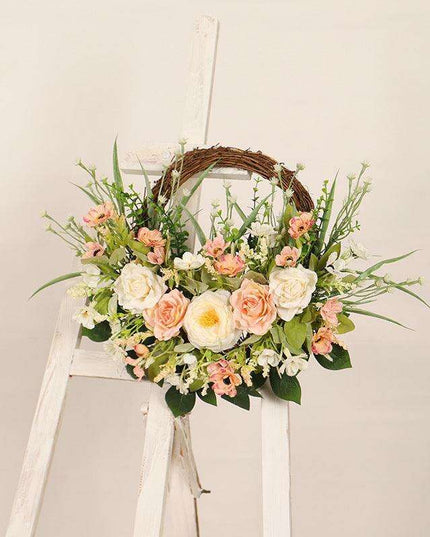 Elegant Cherry Blossom and Rose Decorative Wreath