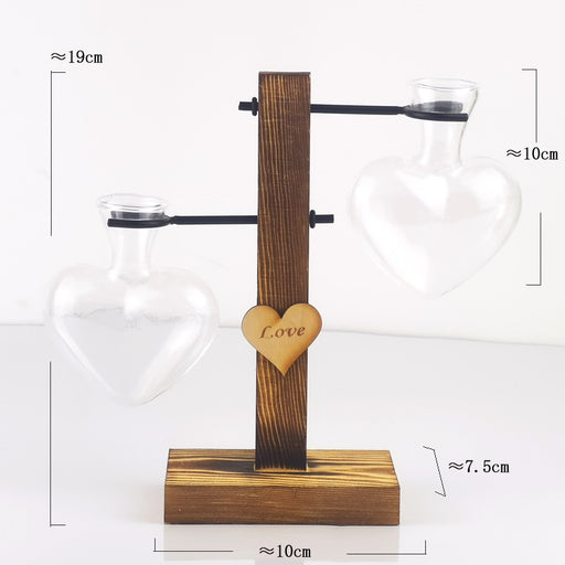 Wooden Love Hydroponic Vase - Artisanal Tabletop Charm