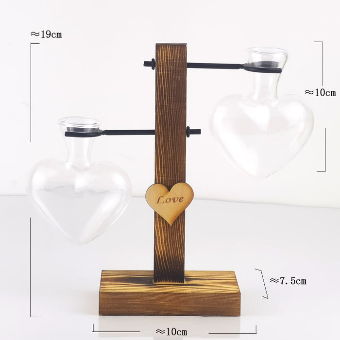 Wooden Love Hydroponic Vase - Handcrafted Tabletop Elegance