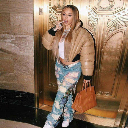 Luxe Cropped Black Puffer Jacket - Y2K Inspired Streetwear Essential