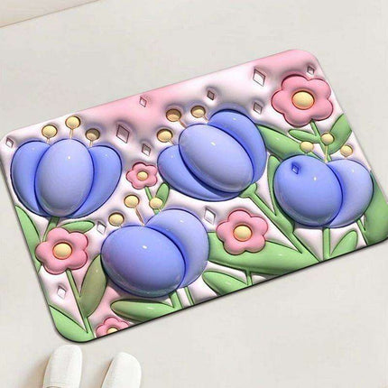 Elegant 3D Floral Design Quick-Dry Bath Mat