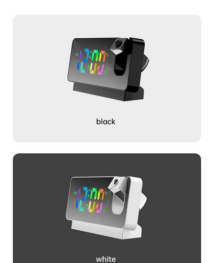 Silent Rotating LED Projection Alarm Clock with Digital Thermometer and Customizable Display