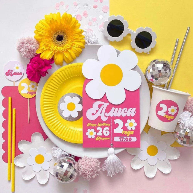 Daisy Dreams Celebration Decor Bundle with Banners, Straws, Stickers, and Labels for Unforgettable Events