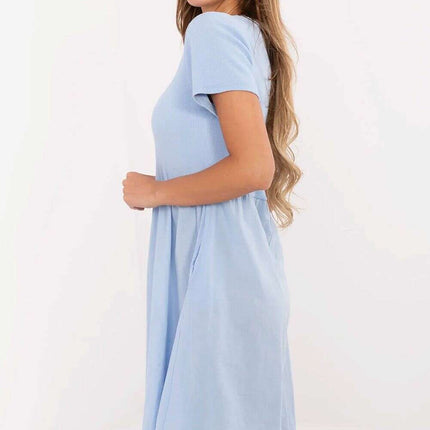 Day Dress 213787 Blue Flared Cotton Elastane Summer - Très Elite