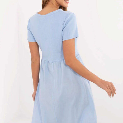 Day Dress 213787 Blue Flared Cotton Elastane Summer - Très Elite