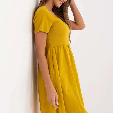 Day Dress 213793 Yellow Breathable Cotton Elastane Dress - Très Elite