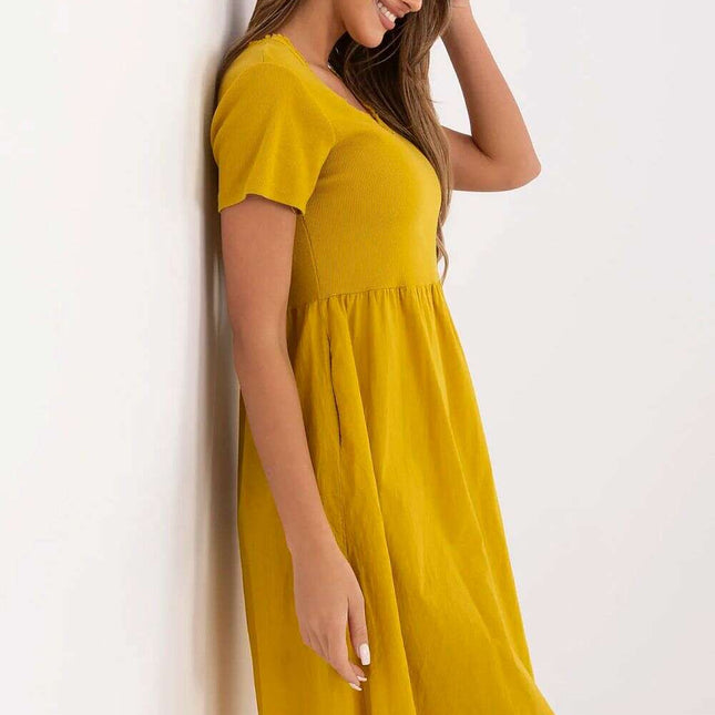 Day Dress 213793 Yellow Breathable Cotton Elastane Dress