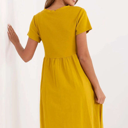 Day Dress 213793 Yellow Breathable Cotton Elastane Dress - Très Elite