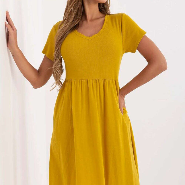 Day Dress 213793 Yellow Breathable Cotton Elastane Dress
