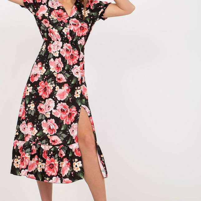 Daydream Floral Summer Dress with Front Buttons and Frill