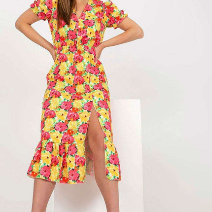 Daydream Floral Summer Dress with Front Buttons and Frill - Très Elite